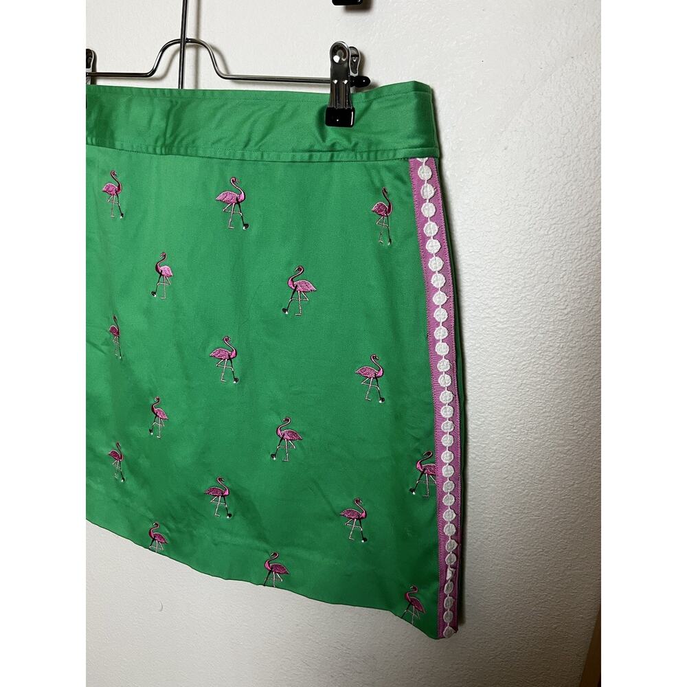 Vintage Lilly Pulitzer Green Flamingos Golfing Print Skort Skirt Women’s Sz 8 - Picture 2 of 5